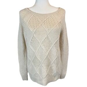 AMERICAN EAGLE Women's Sweater Crewneck‎ Pullover Cream Cable Knit Size M